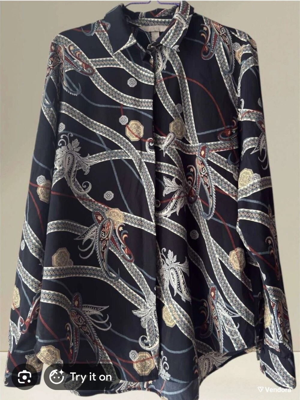 H&M Navy Blue Paisley Button Down Shirt
